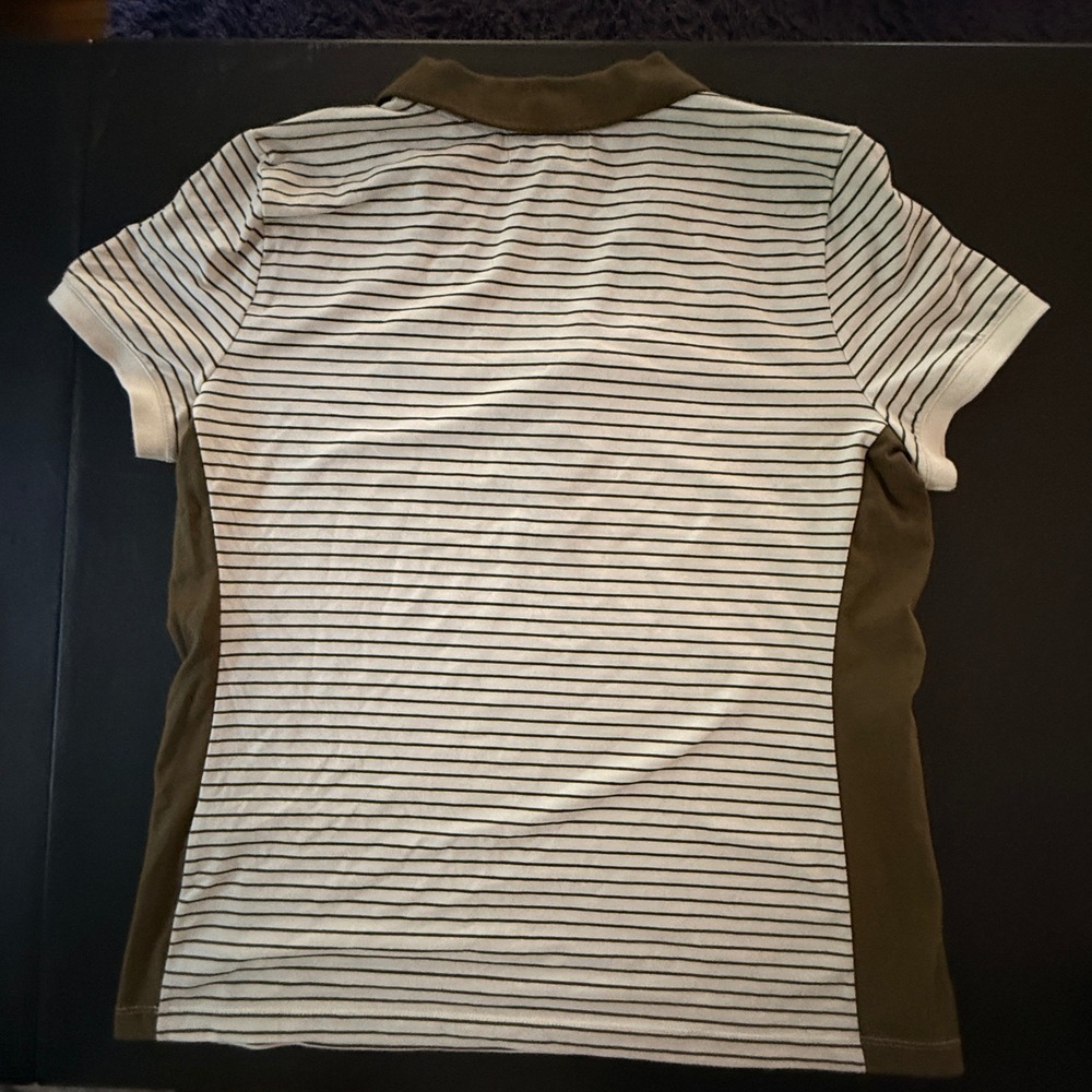 Lauren Active Ralph Lauren Womens XL Green White Striped V-Neck Polo Shirt - Picture 8 of 9